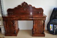 1870s Flamed Mahogany Twin Pedestal Break Front Sideboard 