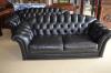 Pair of Moran Chesterfield Black Leather Lounges 205cm Long 