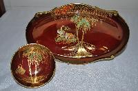 Carlton Ware Rouge Royale Stork Design Bowl 10cm & Plate 25.5cm x 17cm ...