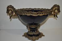 Cobalt Blue Centerpiece Bowl with Bronze top with Horses & Bronze Base with Ladies 33cmH x 52cmW  