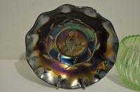 Amethyst Carnival Glass Kingfisher RD4184 13cm Bowl & Uranium Bowl 10cm 