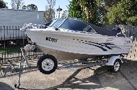 Quinterex 4.5 Metre Escape, 50hp Mercury 4 Stroke, 38.5 Hours, Radio, Depth Sounder, Underfloor Fuel 50 Litre Tank, Bimini Canopy, Travel & Motor Cover, New Tyres Including Spare Boat & Trailer Reg Until January 2027 